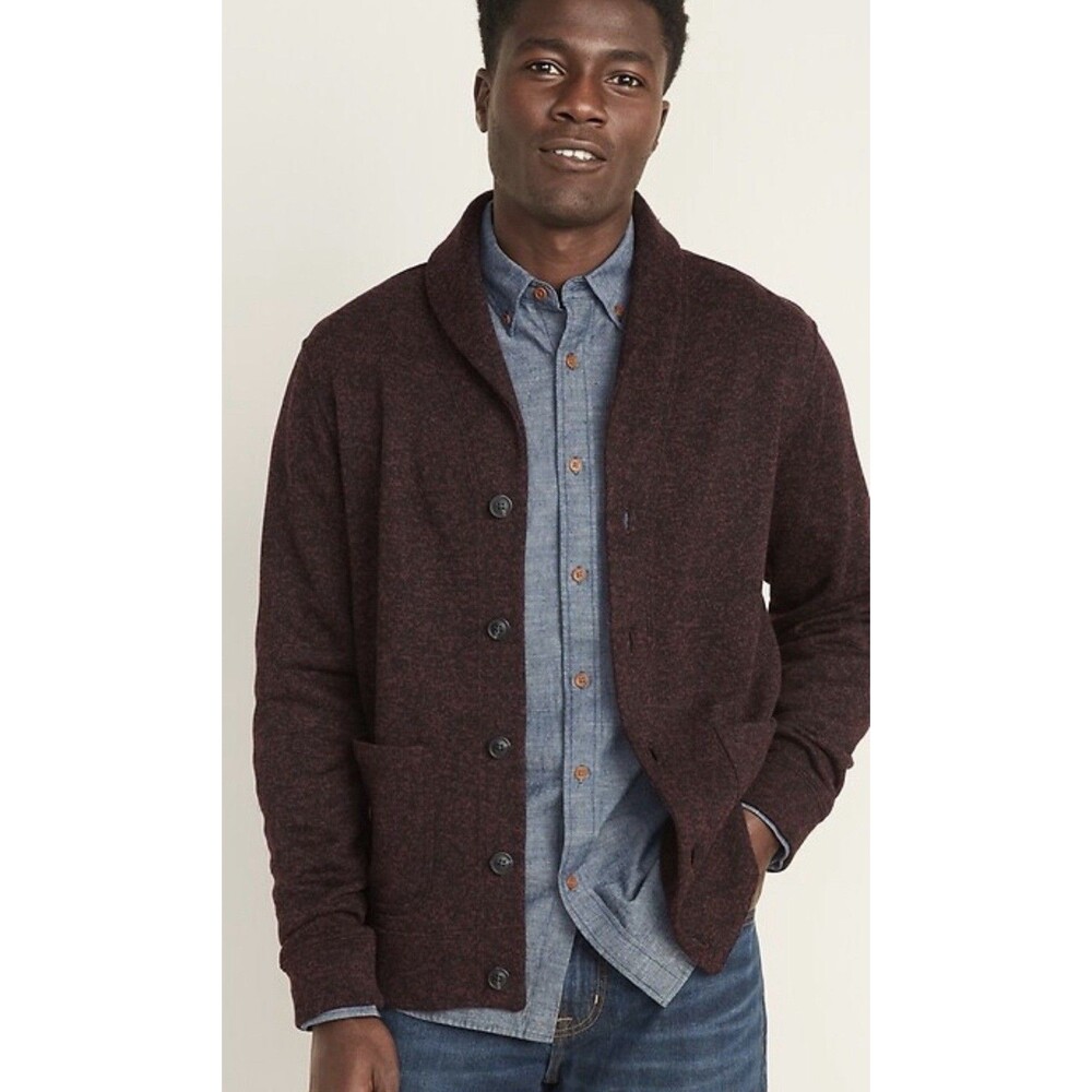 Old Navy Fleece Cardigan Men’s XL Burgundy Maroon Grandpa Buttons Shawl Casual